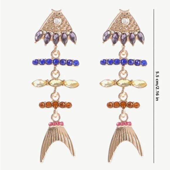 🐠 Betsey Johnson crystal fishbone dangle earrings 🐠 - Picture 5 of 5